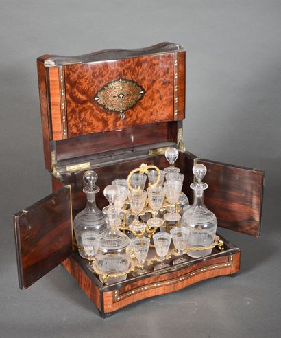 null Rosewood liquor cellar, brambles, composite nets and brass cut out drawing cartridges,...