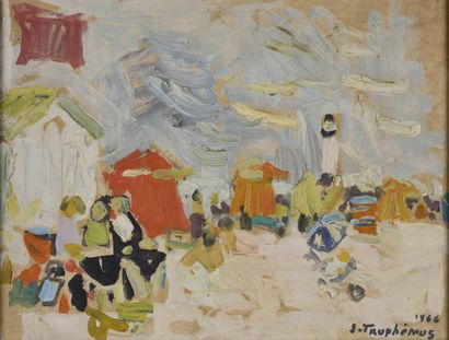 null Jacques TRUPHEMUS (1922-2017).

Very animated beach, 1966.

Oil on paper pasted...