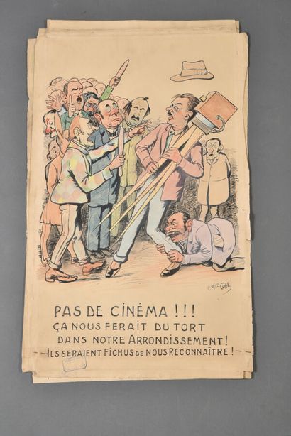 null Émile COHL (1857-1938).

Ensemble de trois dessins :

-Pas de cinéma !!!

Crayon...