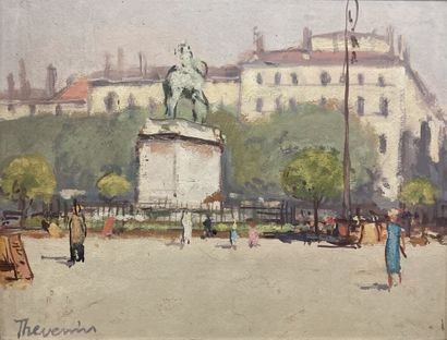 null Pierre THEVENIN (1905-1950).

La place Bellecour.

Huile sur carton.

Signé...