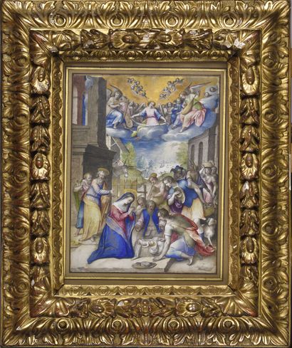 ECOLE ITALIENNE Seconde Moitié du XVIème siècle 
L'Adoration des bergers. 
Gouache...