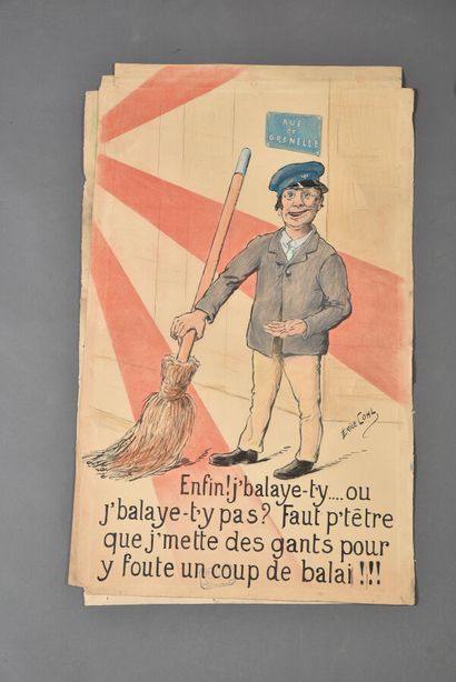null Émile COHL (1857-1938).

Ensemble de trois dessins :

-Pas de cinéma !!!

Crayon...