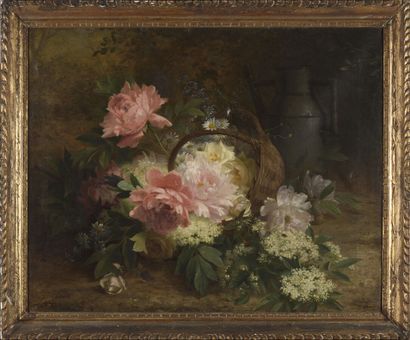 Jules MEDARD (1855-vers 1925). 
Panier fleuri...