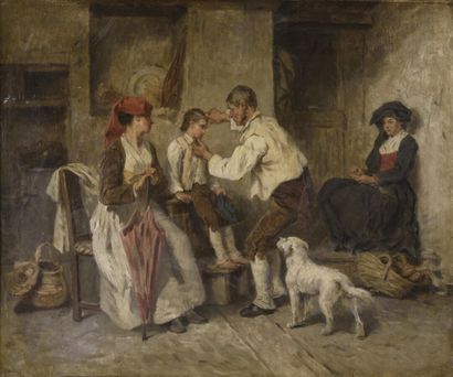 null Alexandre Marie GUILLEMIN (1817-1880).

At the Béarn wigmaker's.

Oil on panel.

Signed...