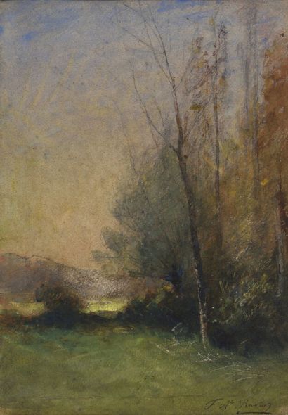 null François Auguste RAVIER (1814-1895).

Paysage de fin d'automne. 

Fusain et...