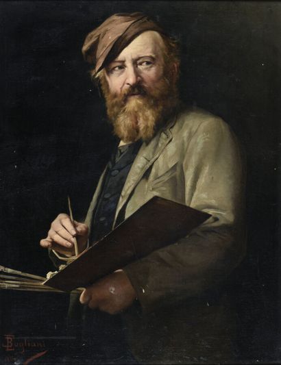 null Enrico BOGLIANI (1848-1921).

Autoportrait présumé à la palette, 1890.

Huile...