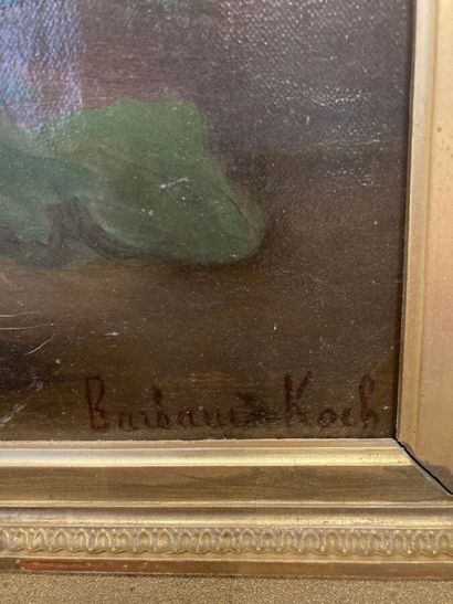 null Marthe Élisabeth BARBAUD-KOCH (1862-?). 

Dahlias et marguerites dans un vase...