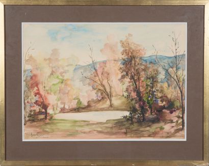  Anne Faisant 
Paysage d'automne. 
1973 
Aquarelle sur papier. 
A vue 37,5 x 52,5...