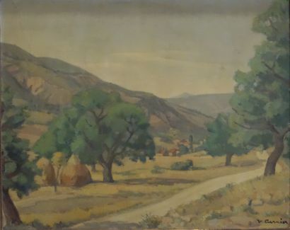  Venance CURNIER (1885-1971). 
Paysage de Haute-Provence. 
Huile sur toile. 
Signé...