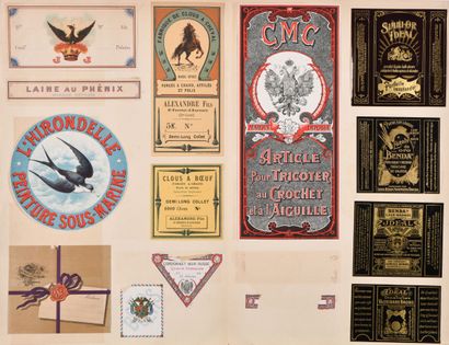  VARIA - EMBALLAGES & PUBLICITE (fin du XIXe s. et/ou début du XXe s.) 
Lot d'étiquettes...