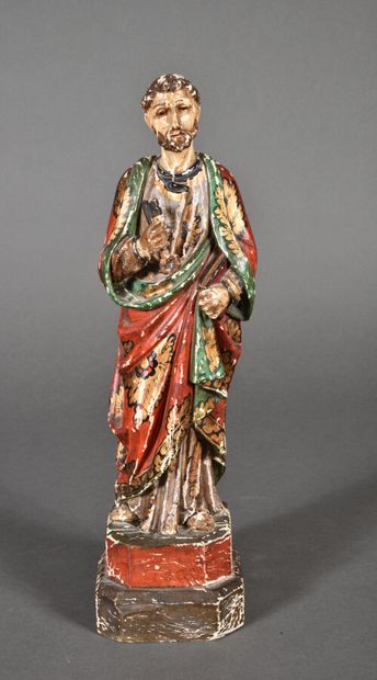 null Saint Pierre, sculpture en bois polychromé et doré dans le style XVIIème.

Présentée...