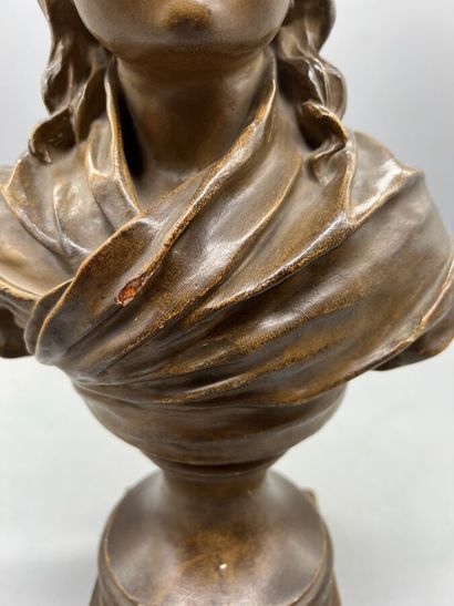  * Jean- Antoine Houdon (1741-1828) (D'après). 
Petit buste en terre cuite figurant...