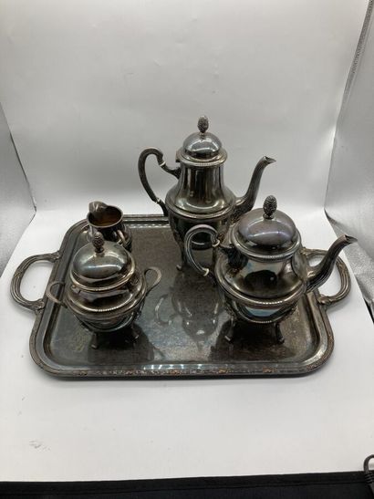 SERVICE thé-café 5 pièces en métal argenté...
