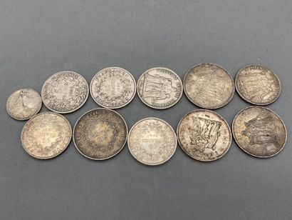  France : lots de pièces diverses en argent. 
Poids : 279 gr.