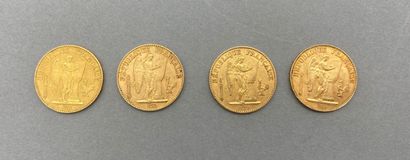 Quatre pièces de 20 francs or République....