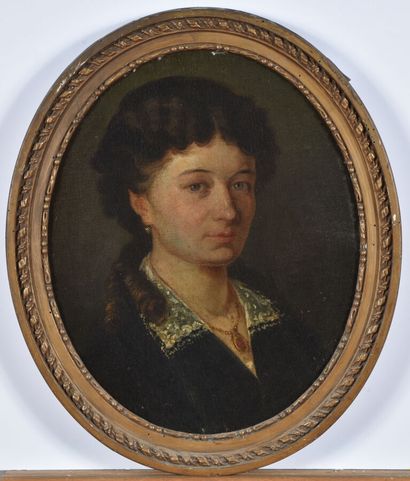Ecole du XIXe siècle. 
Portrait de femme...
