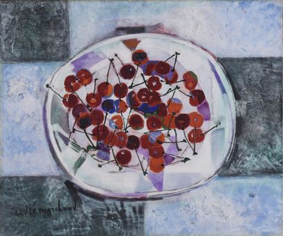 null André MARCHAND (1907-1997).

Une assiette de cerises.

Huile sur toile.

Signé...