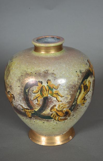 null FRENCH WORK 

Ceramic vase with ovoid body and small hemmed neck, pierced for...