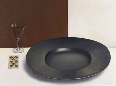 null Georges ROHNER (1913-2000).

Pewter Dish and Eight of Clubs

Oil on canvas.

Signed...