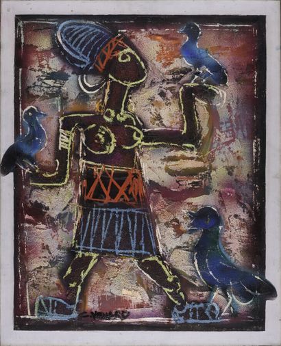 null Claude VENARD (1913-1999).

Woman with birds, 1963.

Mixed media on canvas (oil...