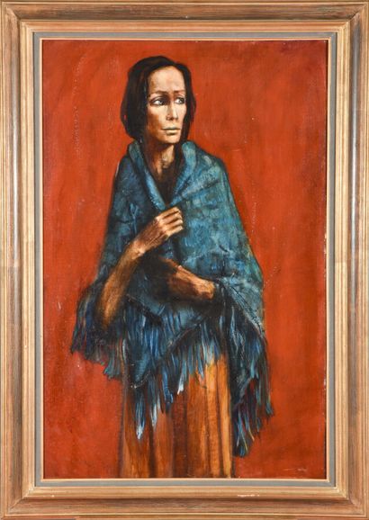 null Pierre LAFFILLE (1938-2011).

Portrait de femme au châle bleu.

Huile sur toile.

Signé...