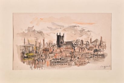 null Erich SCHMID (1908-1984).

Roofs and bell tower, 1961.

Watercolor on paper.

Signed,...