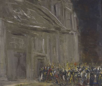 null Erich SCHMID (1908-1984).

Devant l'église, 1968.

Huile sur toile.

Signé en...