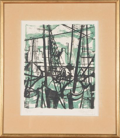 null Georges LAPORTE (1926-2000).

Vue d'un port.

Lithographie en couleur sur papier.

Signé...