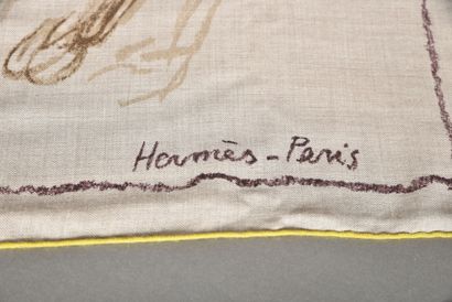 null HERMES, Paris. Printed cashmere and silk shawl titled Pirouette au galop, signed...