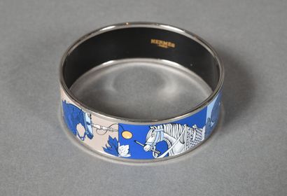 null HERMES Paris. Enamel bracelet with fantasy animals, blue, white, beige, with...