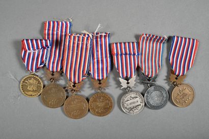 null France. Médailles d'Honneur des Postes, variantes, lot de 7.