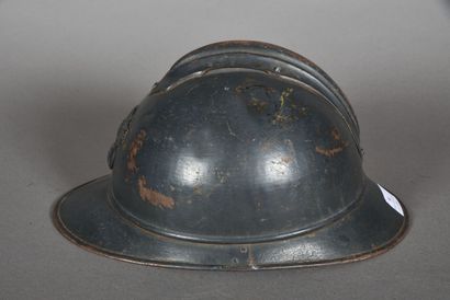 null France. Casque Adrian 1916 Infanterie, bleu/gris, complet, coiffe cuir tabac...