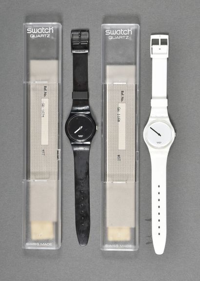 null Coffret Swatch réf GZS10, modèle « White hours, black minutes » / comprenant...