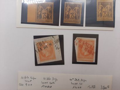 null Une feuille avec le Type sage n°64-66-71-74-91 et 99 x3. Les timbres sont signés....