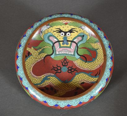 null Two copper and polychrome cloisonné enamelled bowls with flat bottoms and inverted...