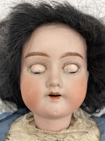 null "Germany 3/0" doll with bisque head, blue glass eyes, small scale left eyelid,...