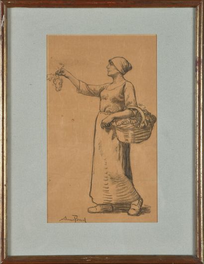 null Aimé PERRET (1847-1927).

La vendangeuse.

Fusain sur papier bistre.

Signé...