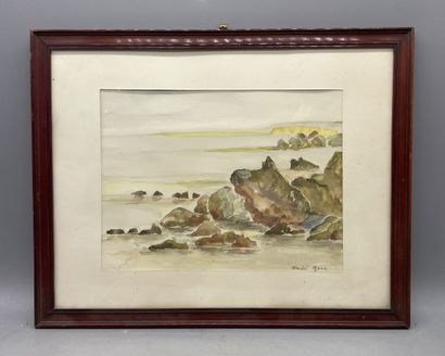 null Mendel MANN (1916-1975).

Côte rocheuse.

Aquarelle sur papier.

Signée en bas...