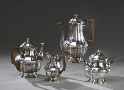 Silver tea and coffee service with ribs decorated...