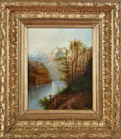 null Leberecht LORTET (1828-1901).
Torrent in the mountains.
Oil on canvas.
Signed...