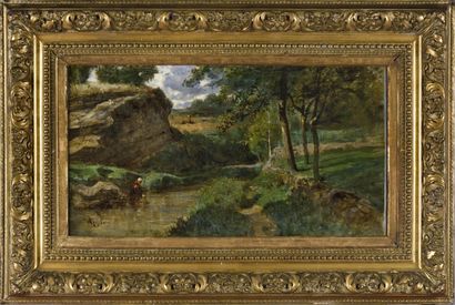 null Adolphe Appian (1818-1898).
Washerwoman near Pont de Beauvoisin.
Oil on canvas.
Signed...