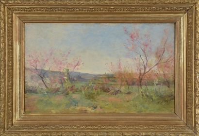 null Attribué à Charles Devillié (1850-1905)
Paysage du Forez 
Huile sur toile
Trace...