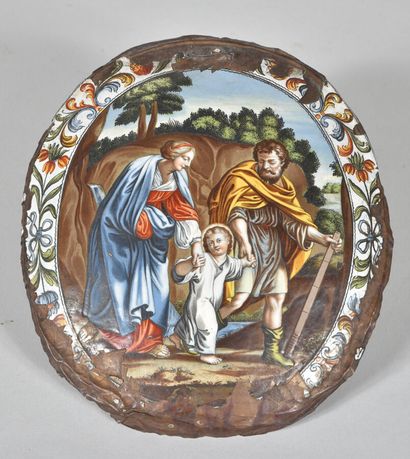 null Nicolas Laudin, plaque en cuivre émaillé polychrome, à vue ovale, figurant "...