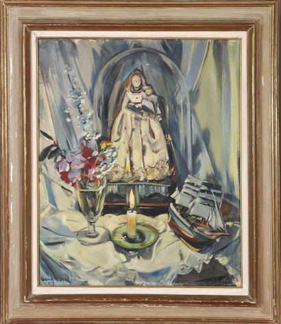 null Louise MOREL (1898-1974).
Autel à la Vierge Marie, 1952.
Huile sur toile.
Signé...