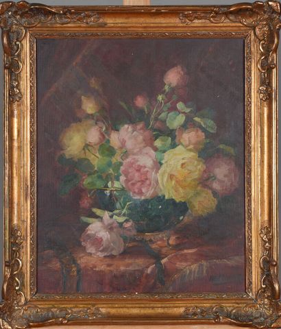 Gabrielle Millioud-Melay (1875-1931).
Roses.
Huile...
