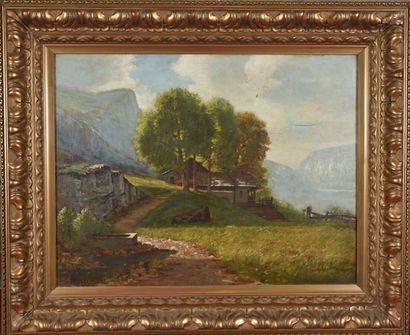 null Jacques Perrachio (1857-?)
Chalet en bord de lac.
Huile sur toile.
Signé en...