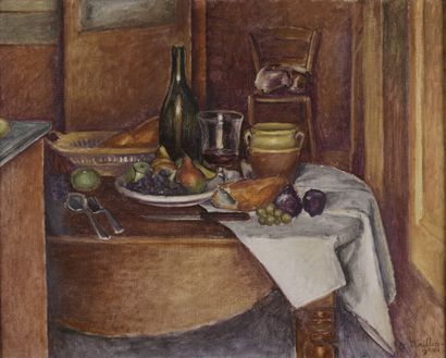 null Étienne MORILLON (1884-1949).
Intérieur à la nature morte, 1924.
Huile sur toile.
Signé...