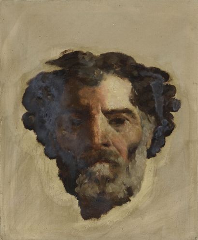 null École lyonnaise du XIXème siècle.
Portrait d'homme barbu.
Huile sur papier.
A...