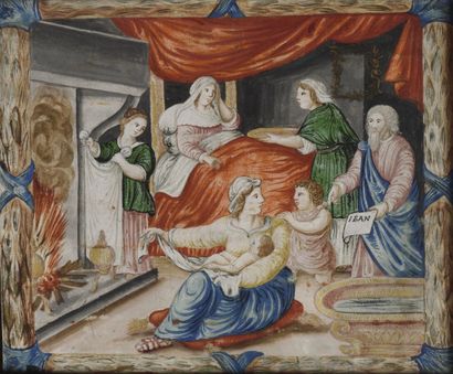 null FRENCH SCHOOL 16th century
The Birth of Saint John. 
Zechariah holds in his...