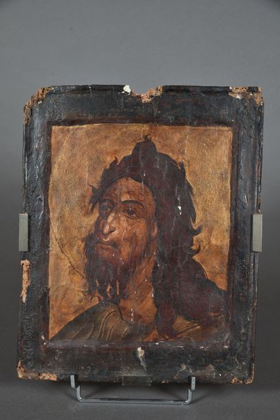 null Icone en bois représentant une tête de Saint. 
Saint Jean-Baptiste (?), Jésus...